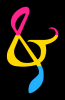 A pan flag treble ampersand against a black background. 